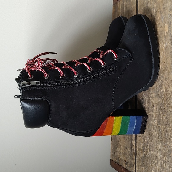 Upcycle Shoes - Upcycled! Fun Painted Rainbow Heel Chunky Vegan Booties Size 8